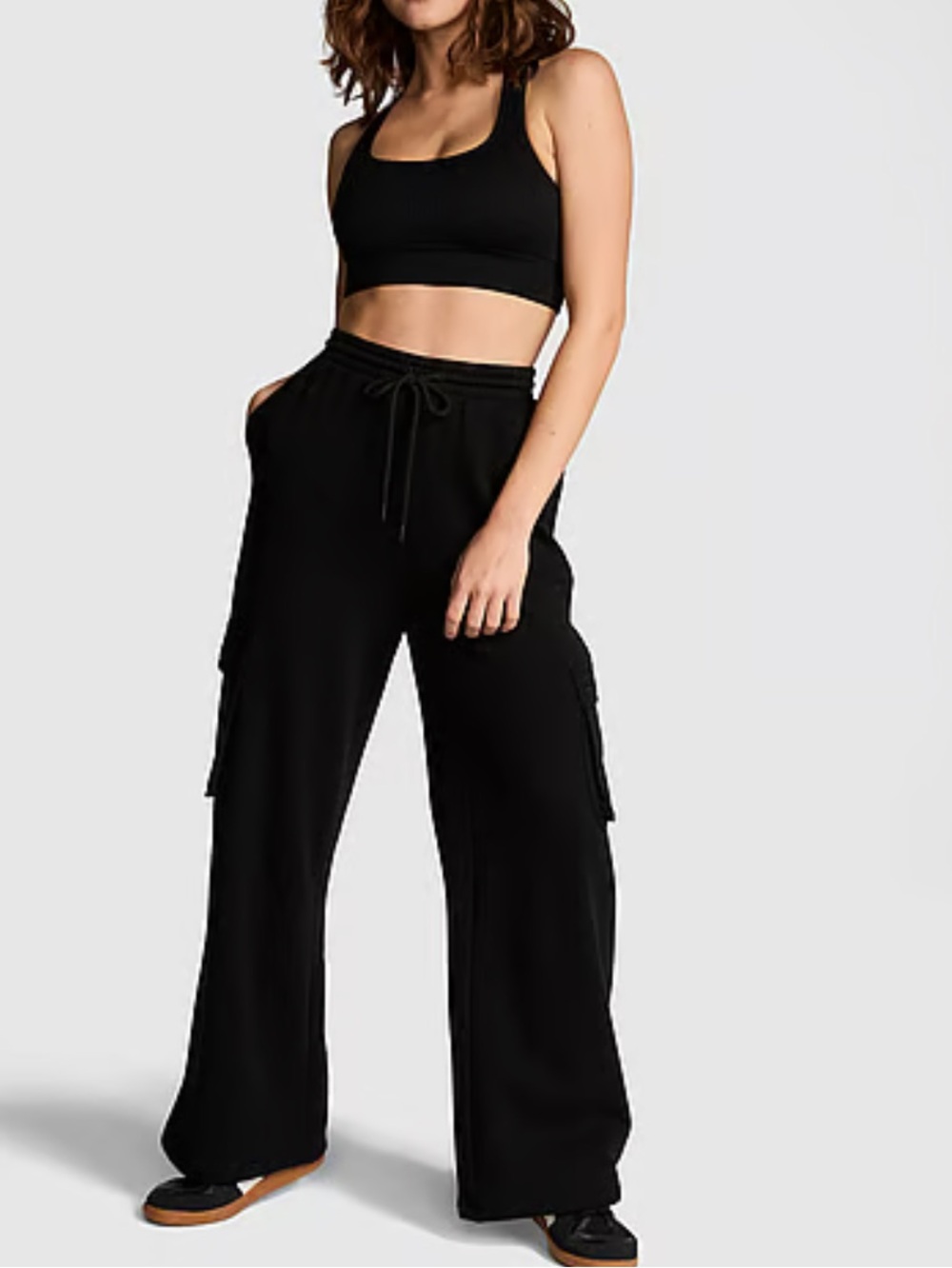 PINK Victoria's Secret Women's Wide Leg Pants Black Cargo  Waistband Size S